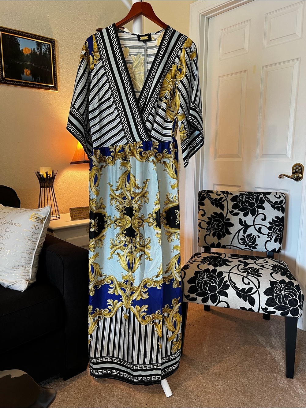 Alexia Admor Blue, Gold & Black Baroque Maxi Dress